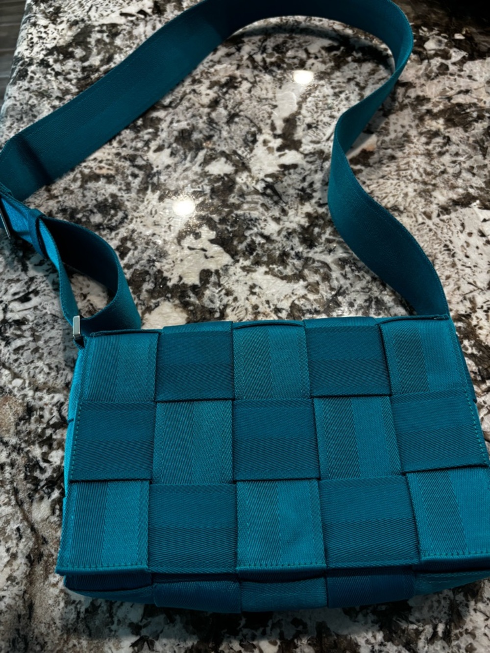 Bottega Veneta Teal Woven Crossbody Bag
